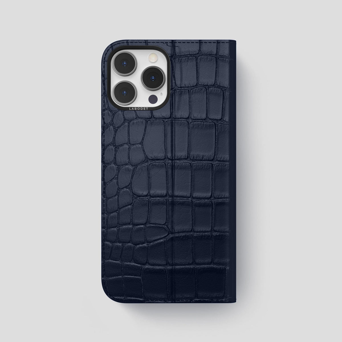 Navy Blue iPhone 15 Pro Max Folio Stand Alligator with Black Metal -5 | Navy-Blue-Black