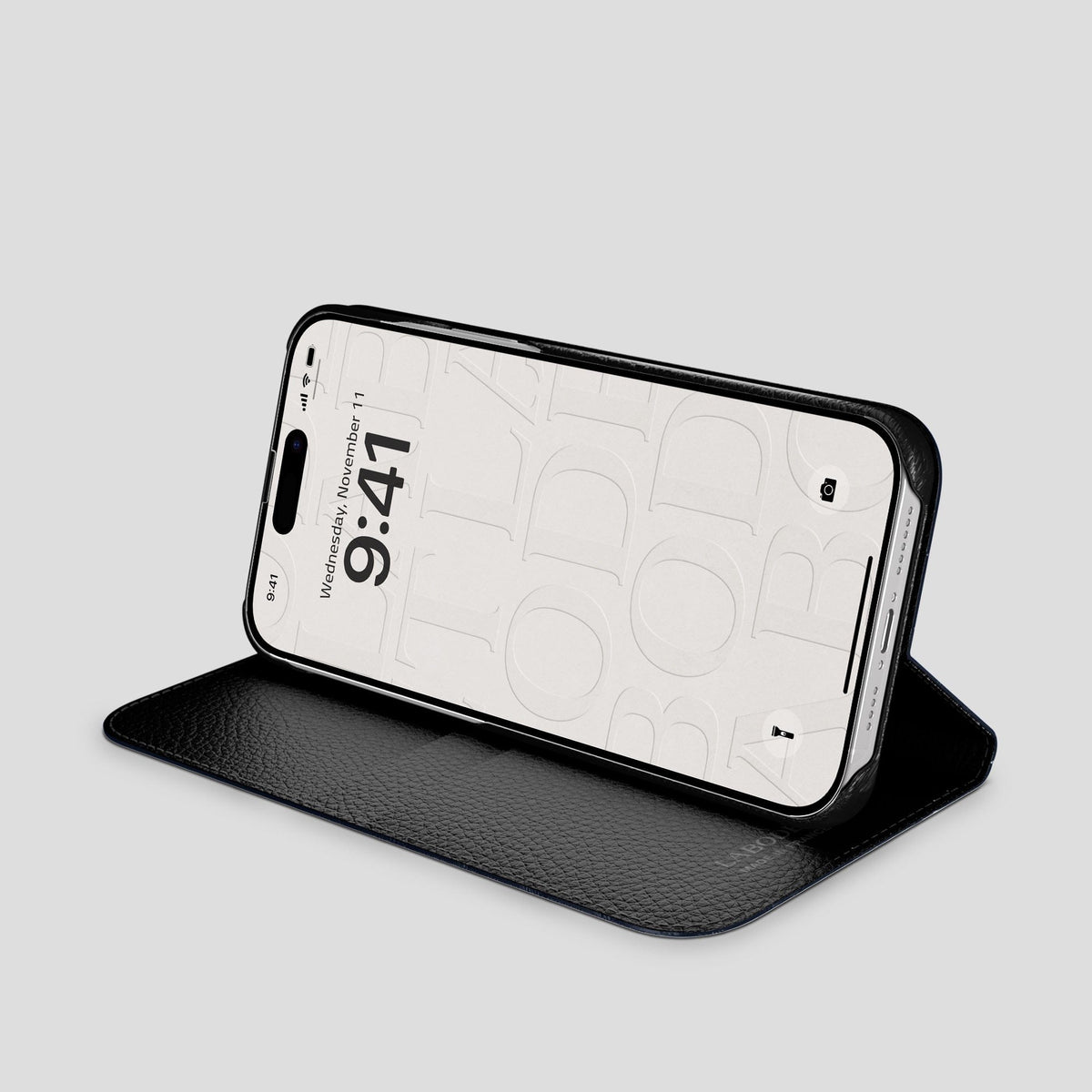 Navy Blue iPhone 15 Pro Max Folio Stand Alligator with Gold Metal -4 | Navy-Blue-Gold