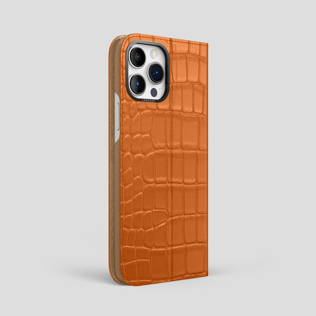Orange iPhone 15 Pro Max Folio Stand Alligator with Black Metal -1 | Orange-Black