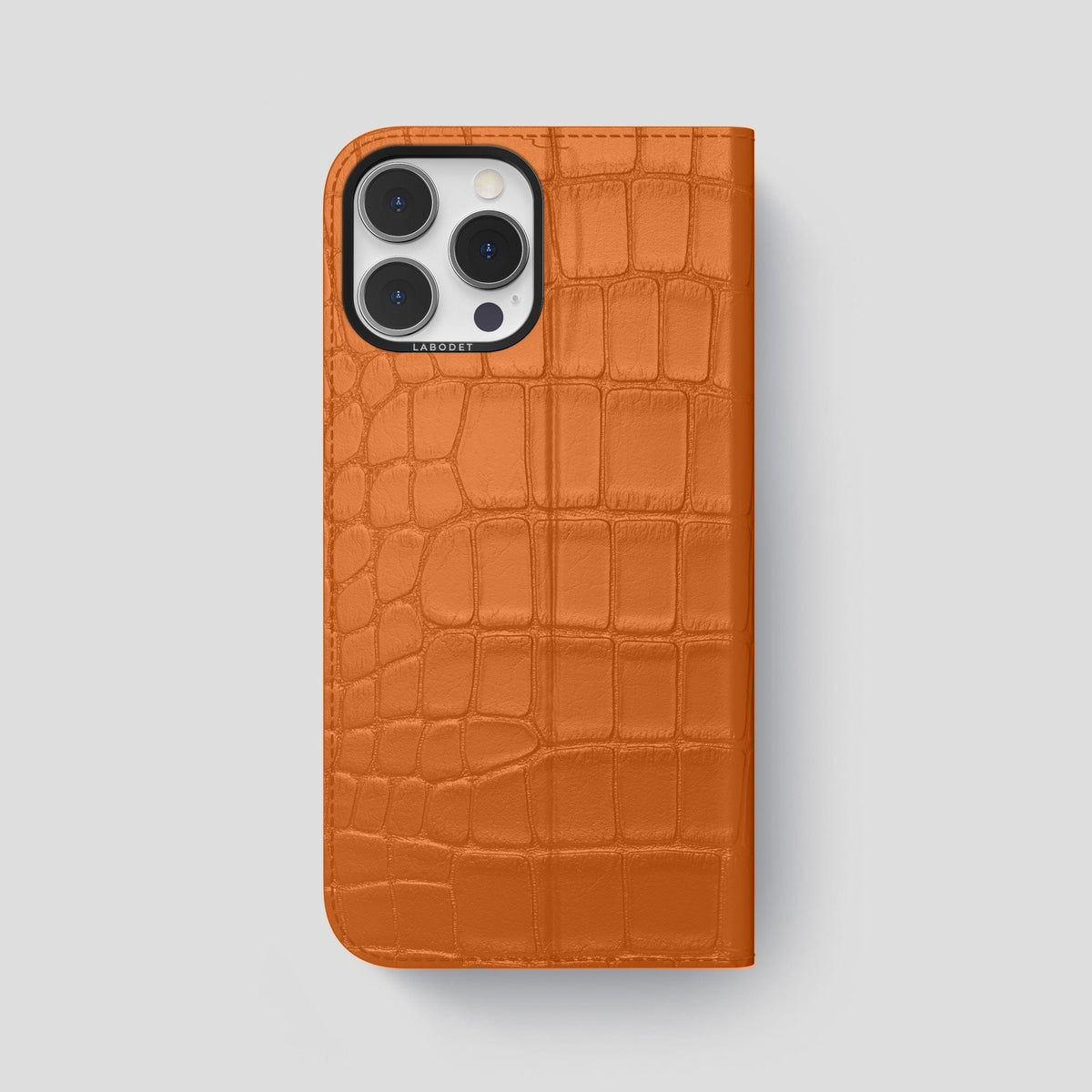 Orange iPhone 15 Pro Max Folio Stand Alligator with Black Metal -5 | Orange-Black