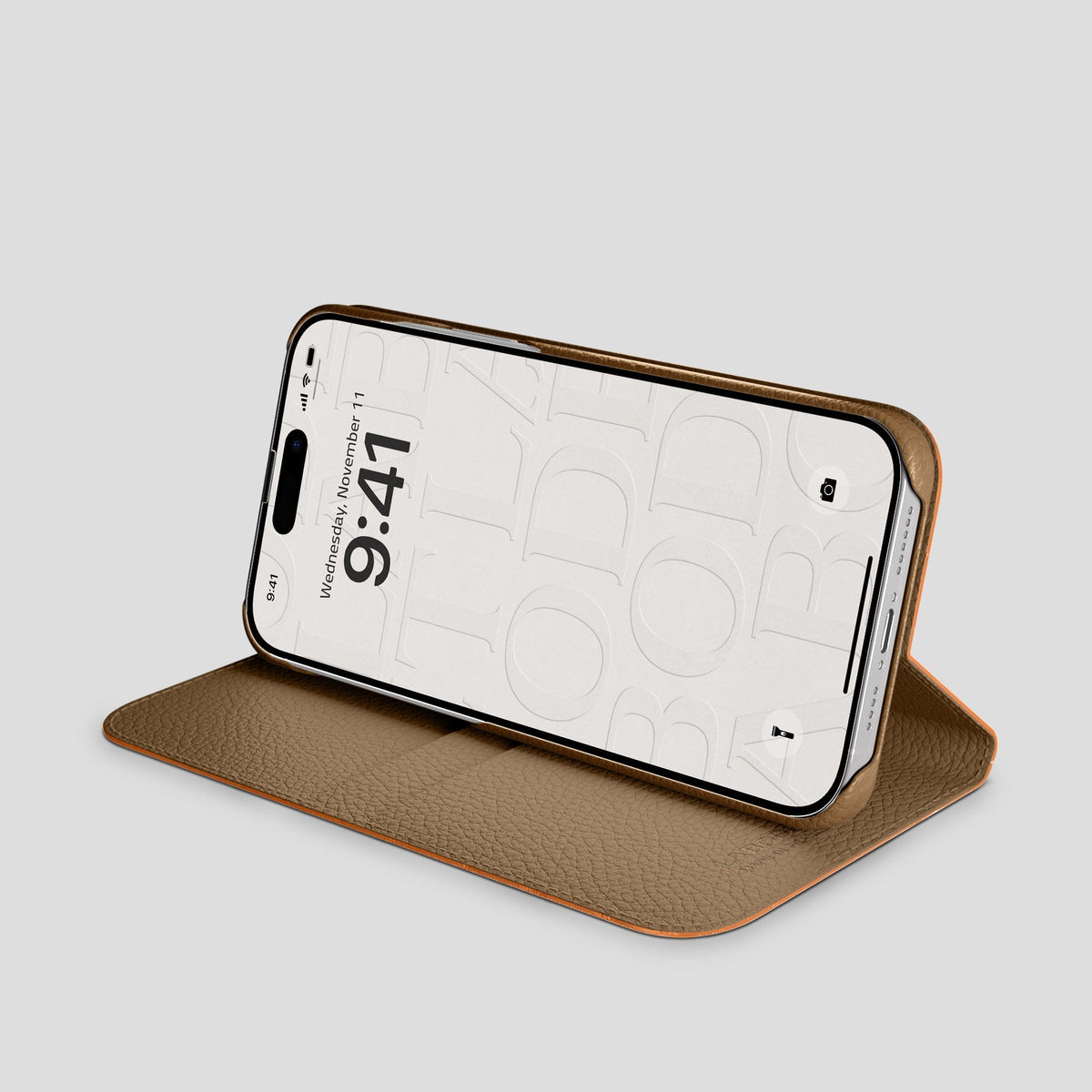 Orange iPhone 15 Pro Max Folio Stand Alligator with Gold Metal -4 | Orange-Gold