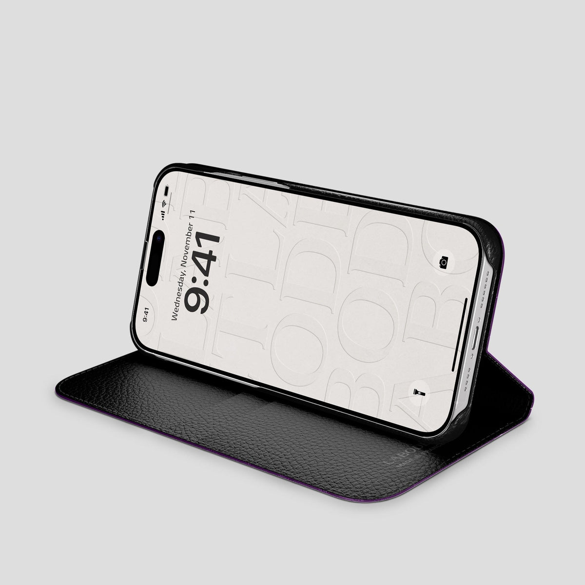 Purple iPhone 15 Pro Max Folio Stand Alligator with Steel Metal -4 | Purple-Steel