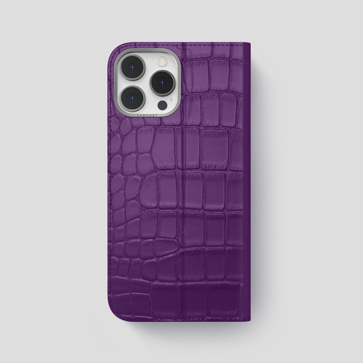 Purple iPhone 15 Pro Max Folio Stand Alligator with Steel Metal -5 | Purple-Steel