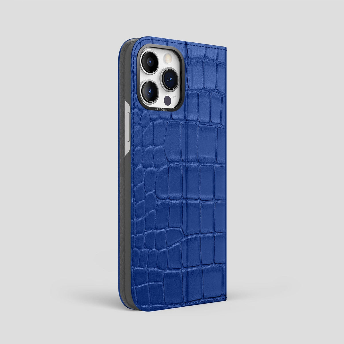 Royal Blue iPhone 15 Pro Max Folio Stand Alligator with Black Metal -1 | Royal-Blue-Black