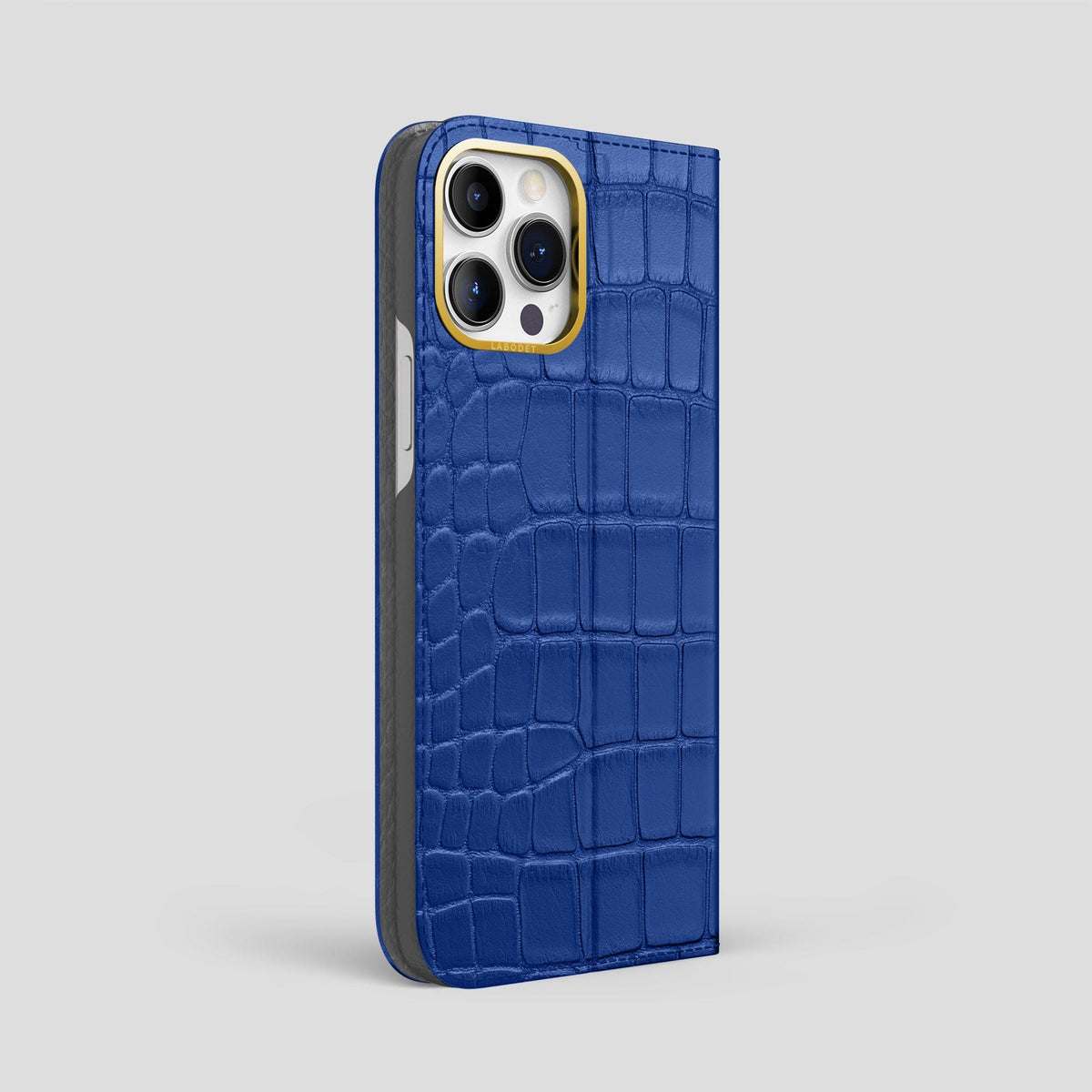 Royal Blue iPhone 15 Pro Max Folio Stand Alligator with Gold Metal -1 | Royal-Blue-Gold