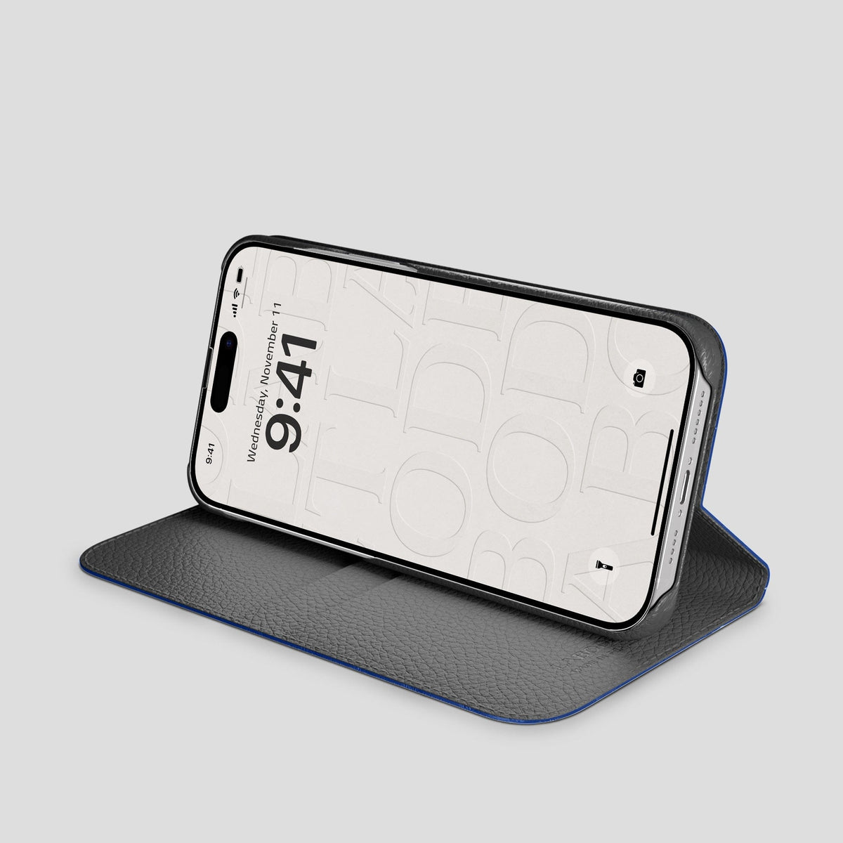 Royal Blue iPhone 15 Pro Max Folio Stand Alligator with Steel Metal -4 | Royal-Blue-Steel
