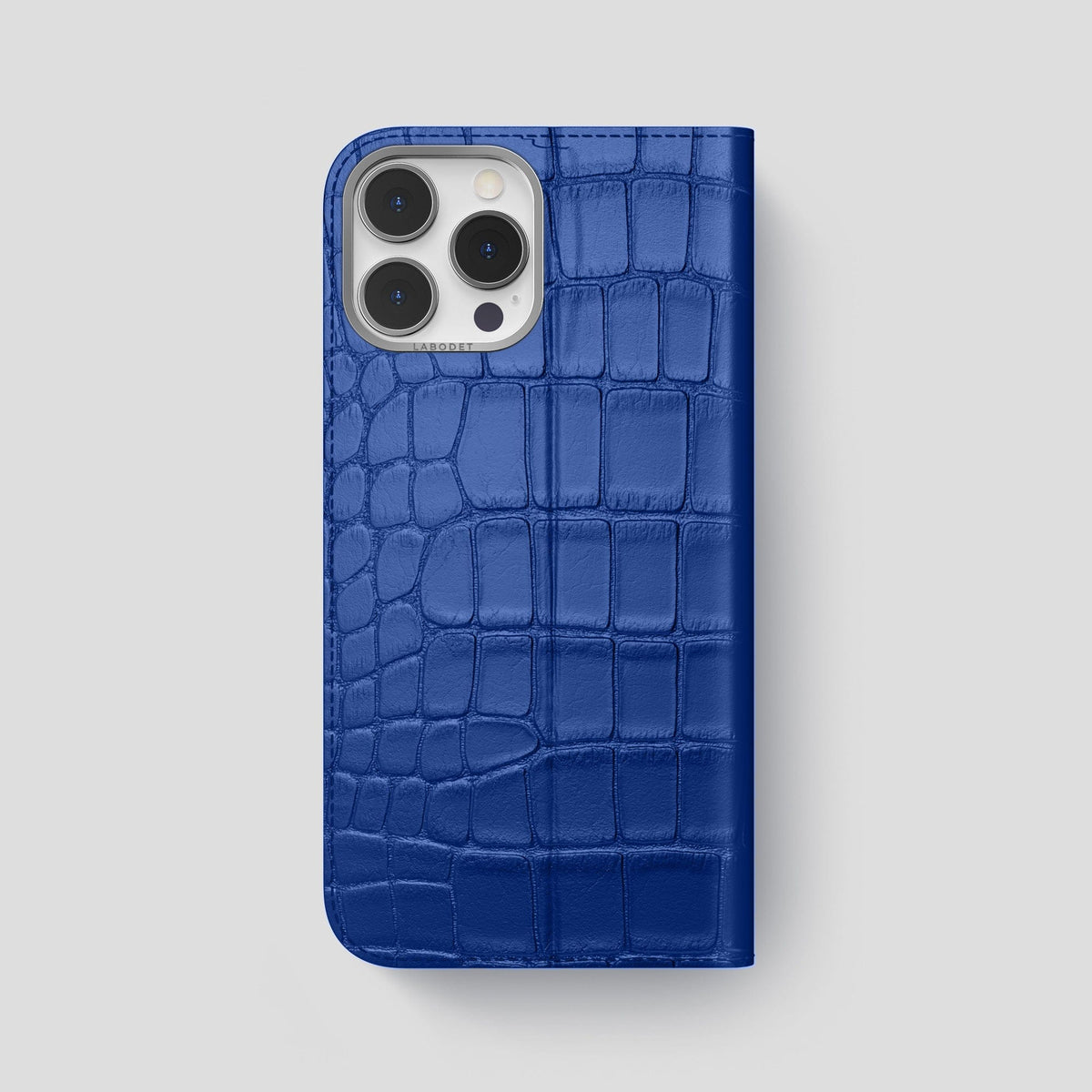 Royal Blue iPhone 15 Pro Max Folio Stand Alligator with Steel Metal -5 | Royal-Blue-Steel