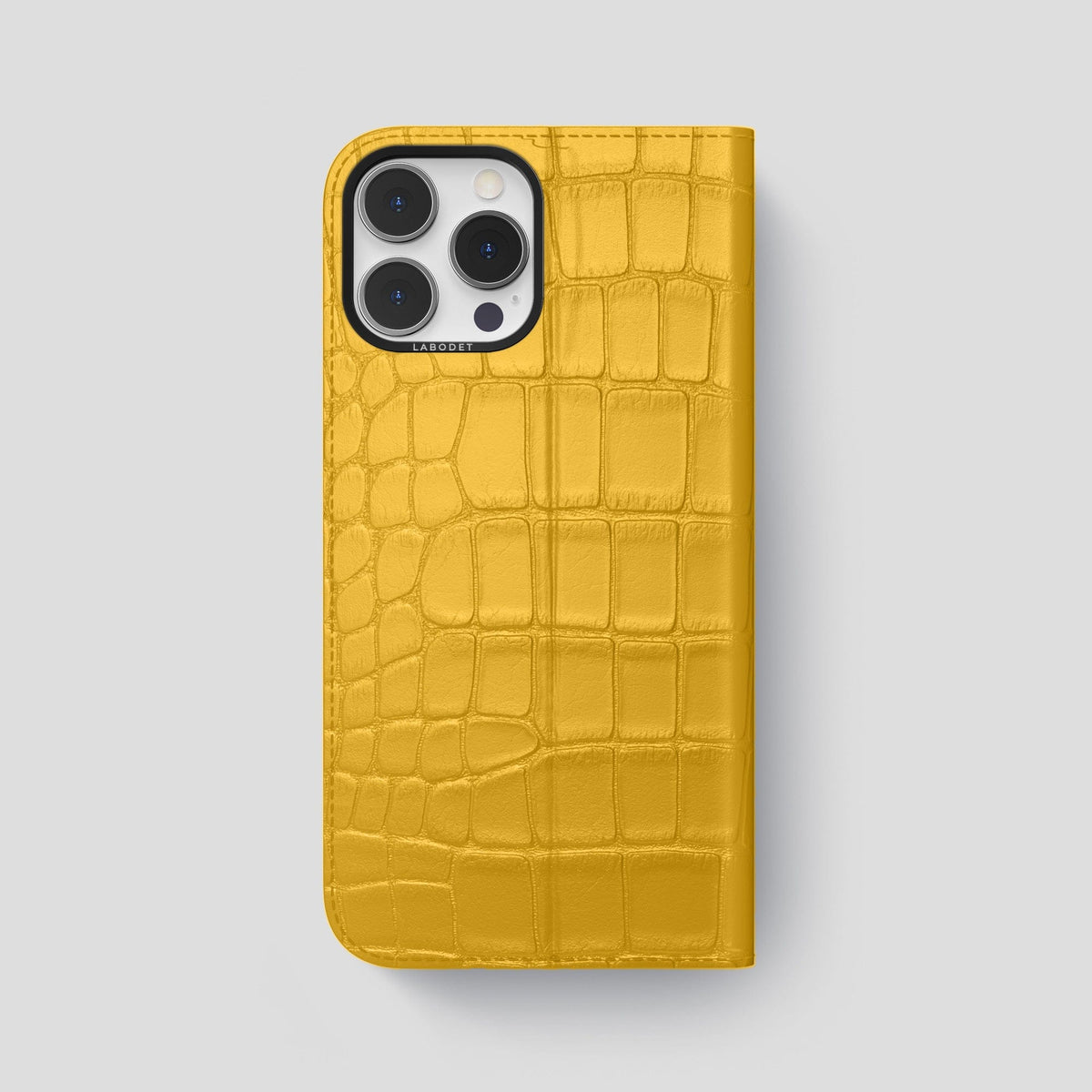 Yellow iPhone 15 Pro Max Folio Stand Alligator with Black Metal -5 | Yellow-Black