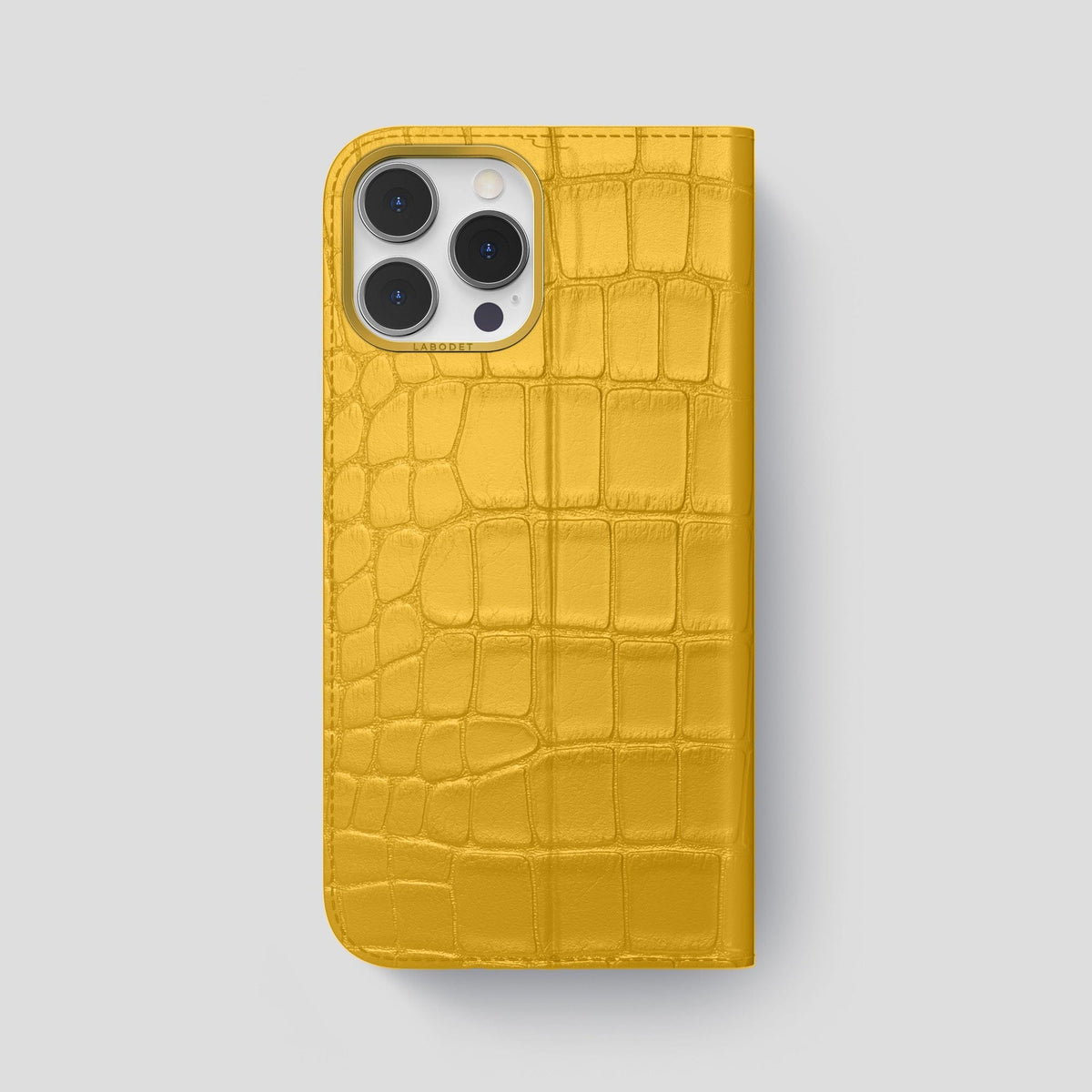 Yellow iPhone 15 Pro Max Folio Stand Alligator with Gold Metal -5 | Yellow-Gold