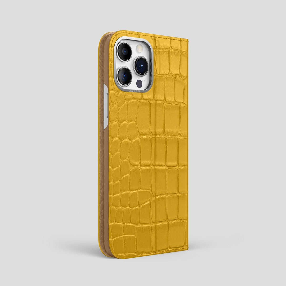 Yellow iPhone 15 Pro Max Folio Stand Alligator with Steel Metal -1 | Yellow-Steel