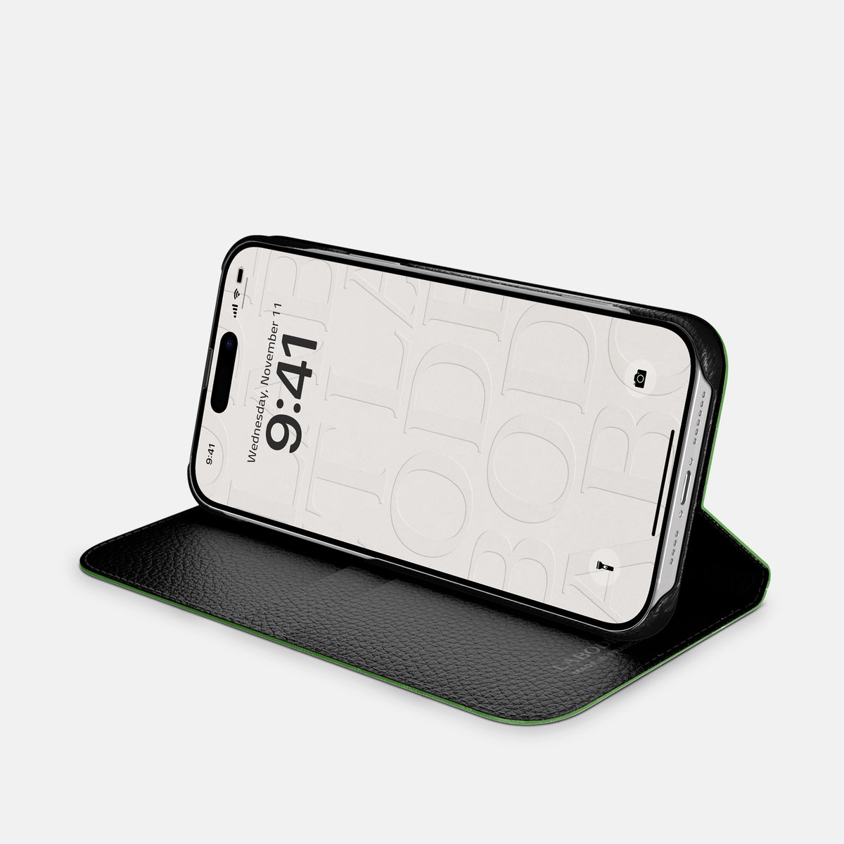 Apple-Green iPhone 16 Pro Folio Case Alligator with Black Metal -4 | Apple-Green-Black