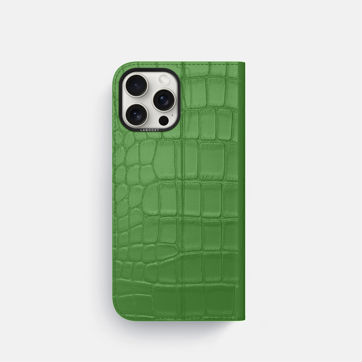 Apple-Green iPhone 16 Pro Folio Case Alligator with Black Metal -5 | Apple-Green-Black