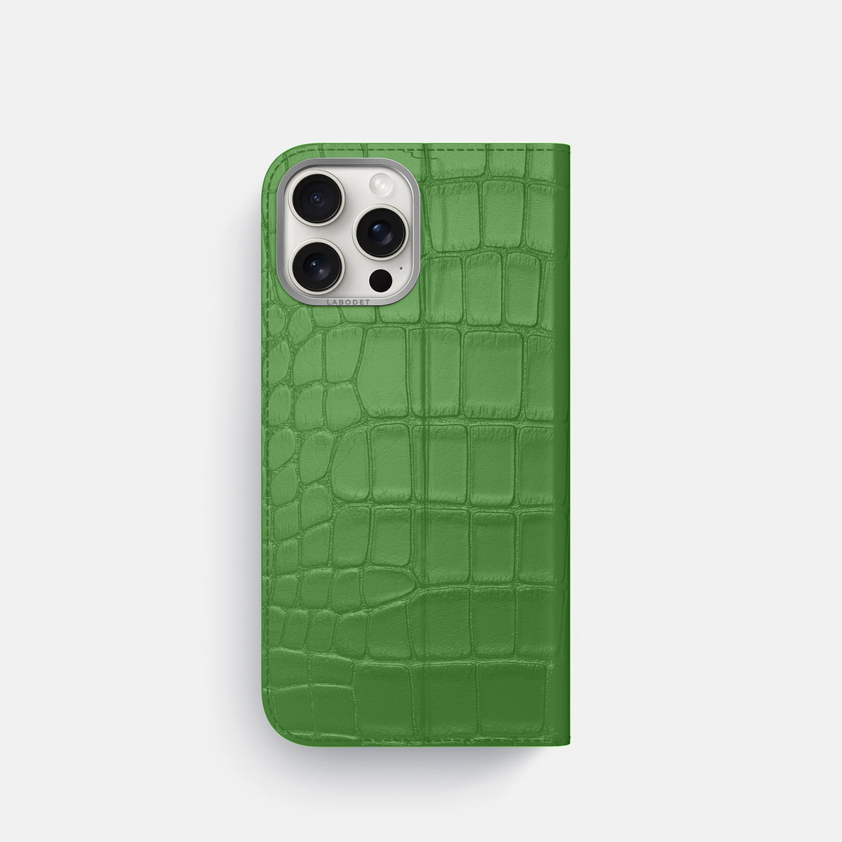 Apple-Green iPhone 16 Pro Folio Case Alligator with Steel Metal -5 | Apple-Green-Steel