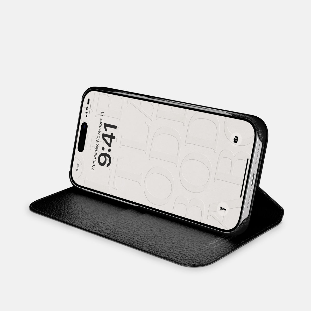 Black iPhone 16 Pro Folio Case Alligator with Black Metal -4 | Black-Black