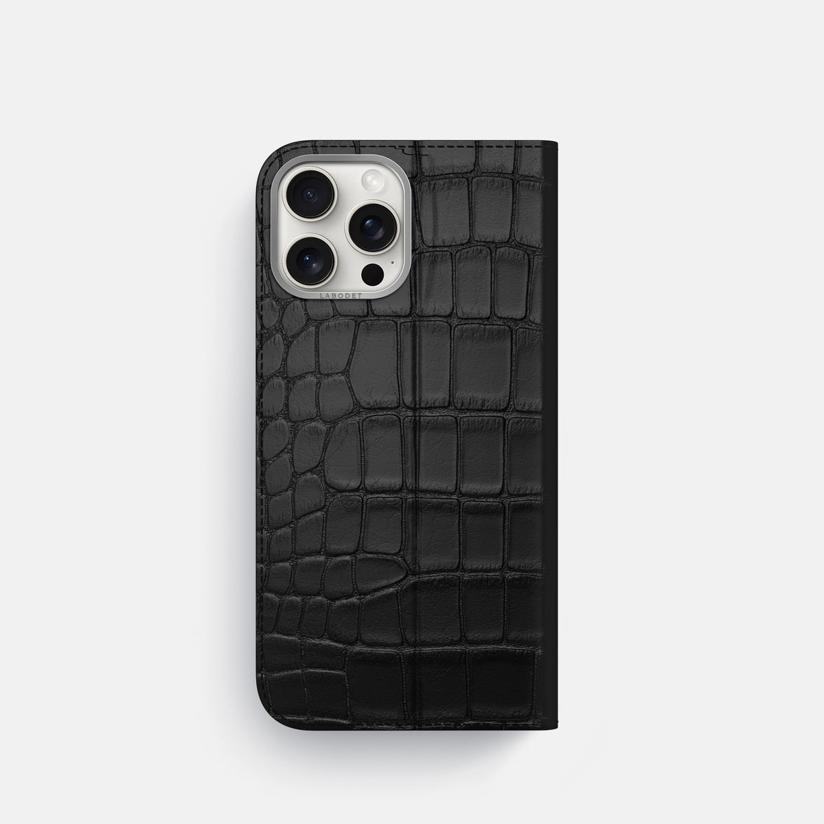 Black iPhone 16 Pro Folio Case Alligator with Steel Metal -5 | Black-Steel