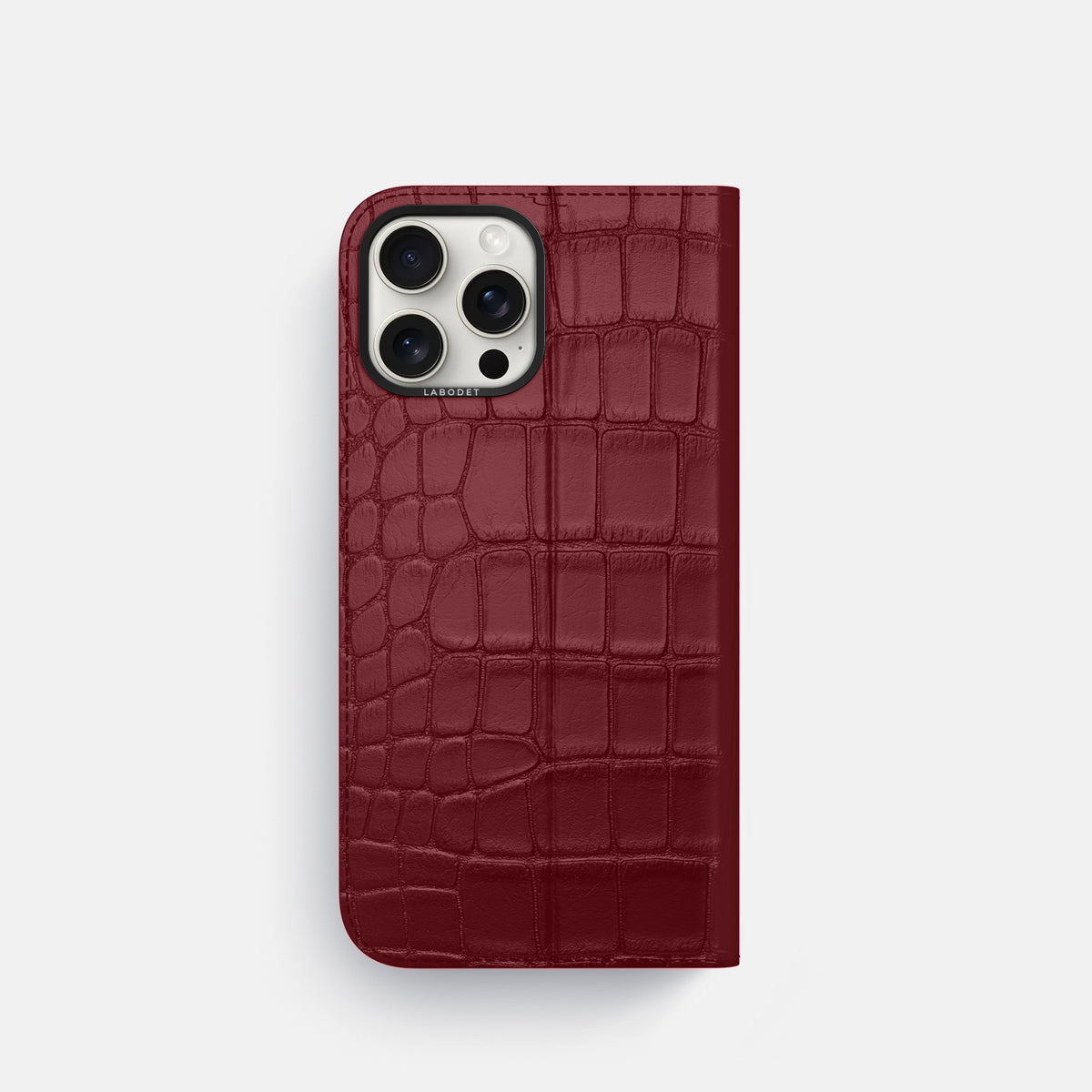 Burgundy iPhone 16 Pro Folio Case Alligator with Black Metal -5 | Burgundy-Black