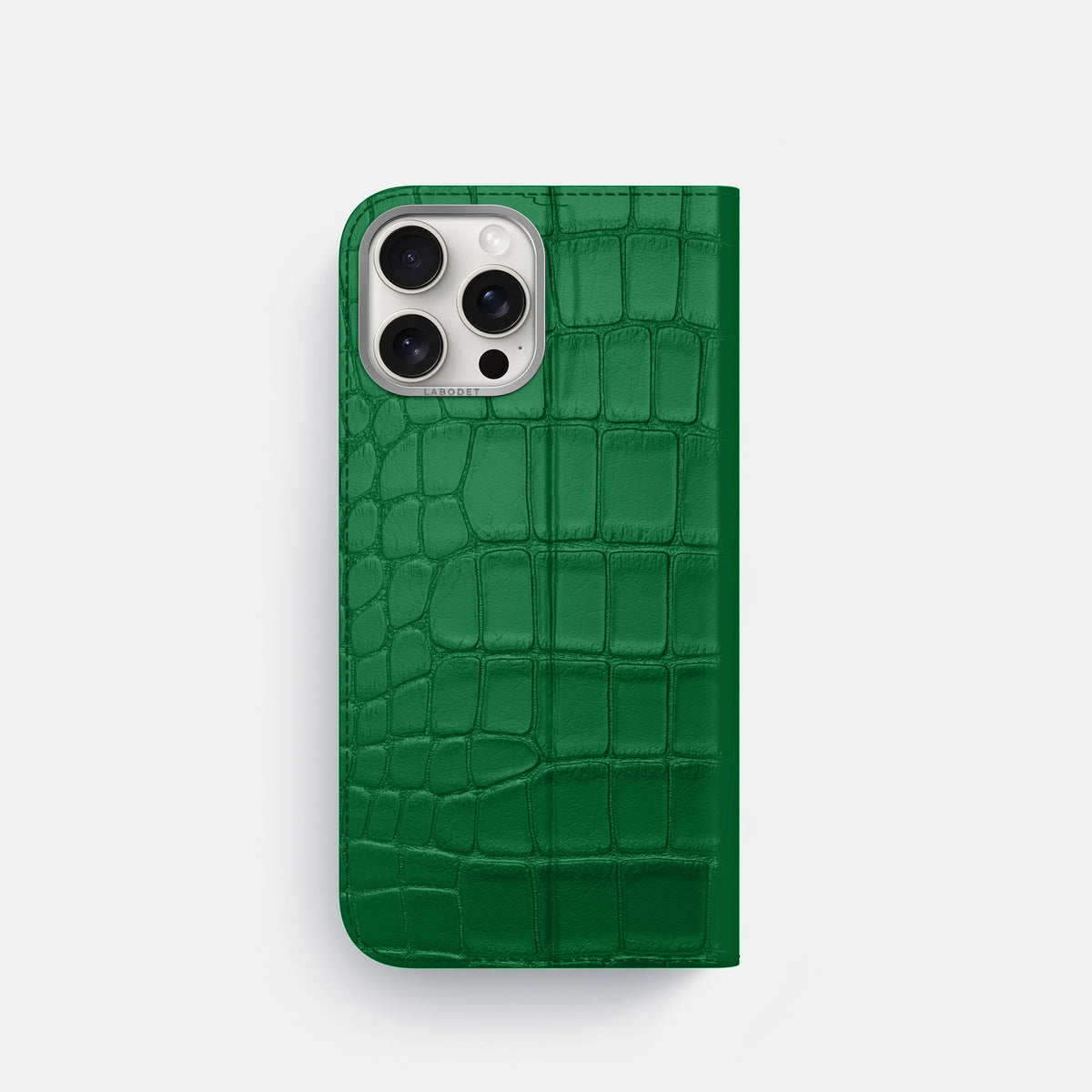 Forest-Green iPhone 16 Pro Folio Case In Alligator with Steel Metal -5 | Forest-Green-Steel