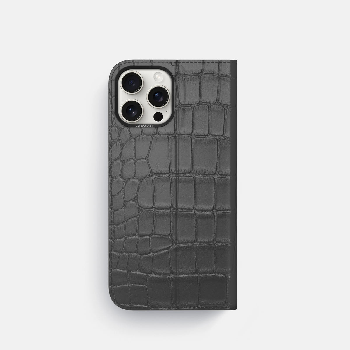 Grey iPhone 16 Pro Folio Case Alligator with Black Metal -5 | Grey-Black