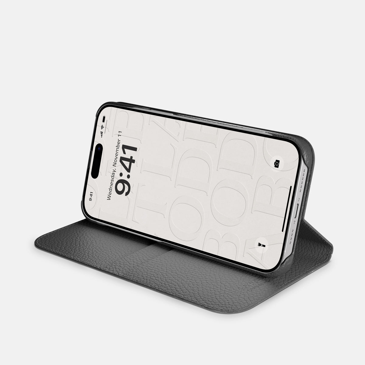 Grey iPhone 16 Pro Folio Case Alligator with Steel Metal -4 | Grey-Steel