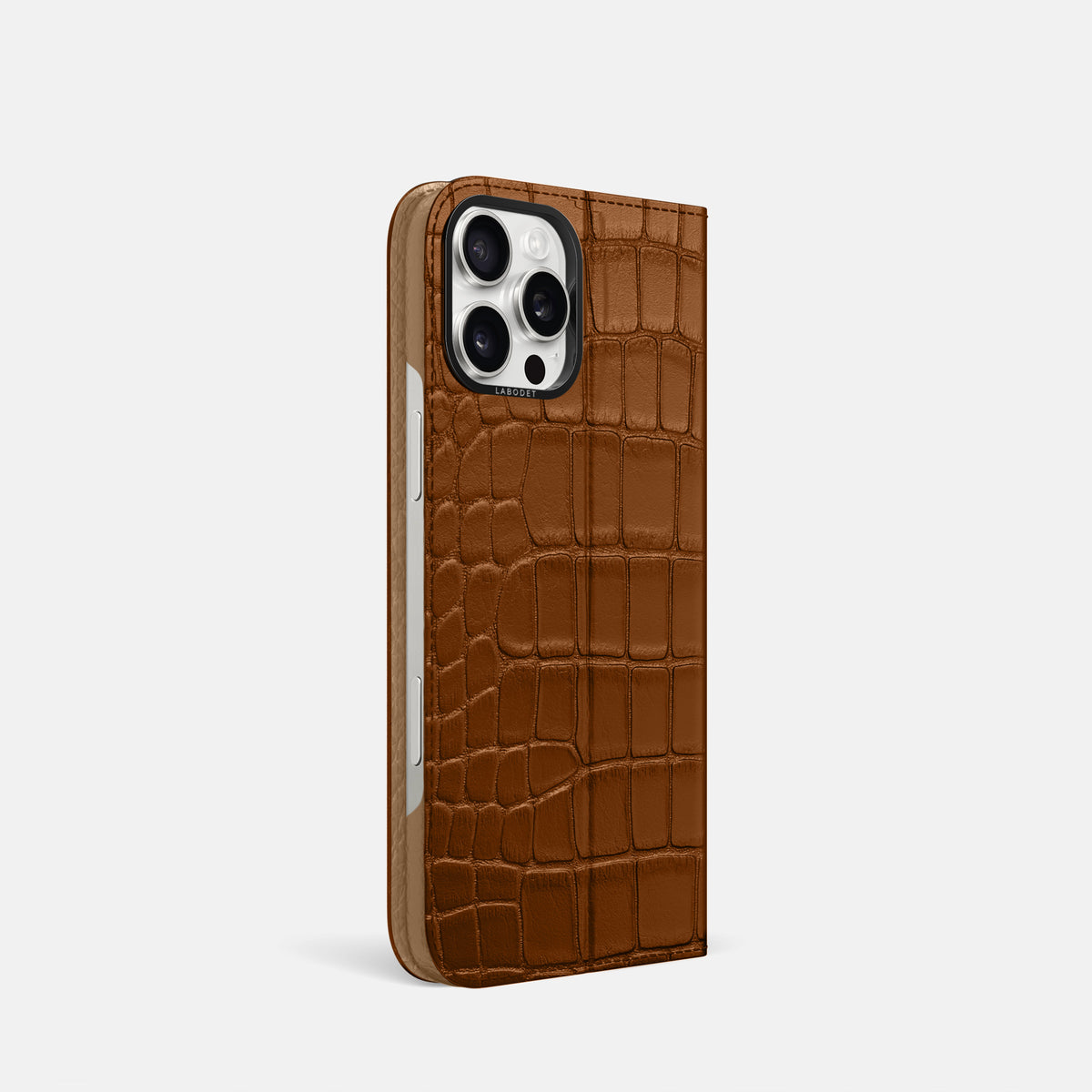 Honey iPhone 16 Pro Folio Case Alligator with Black Metal -1 | Honey-Black