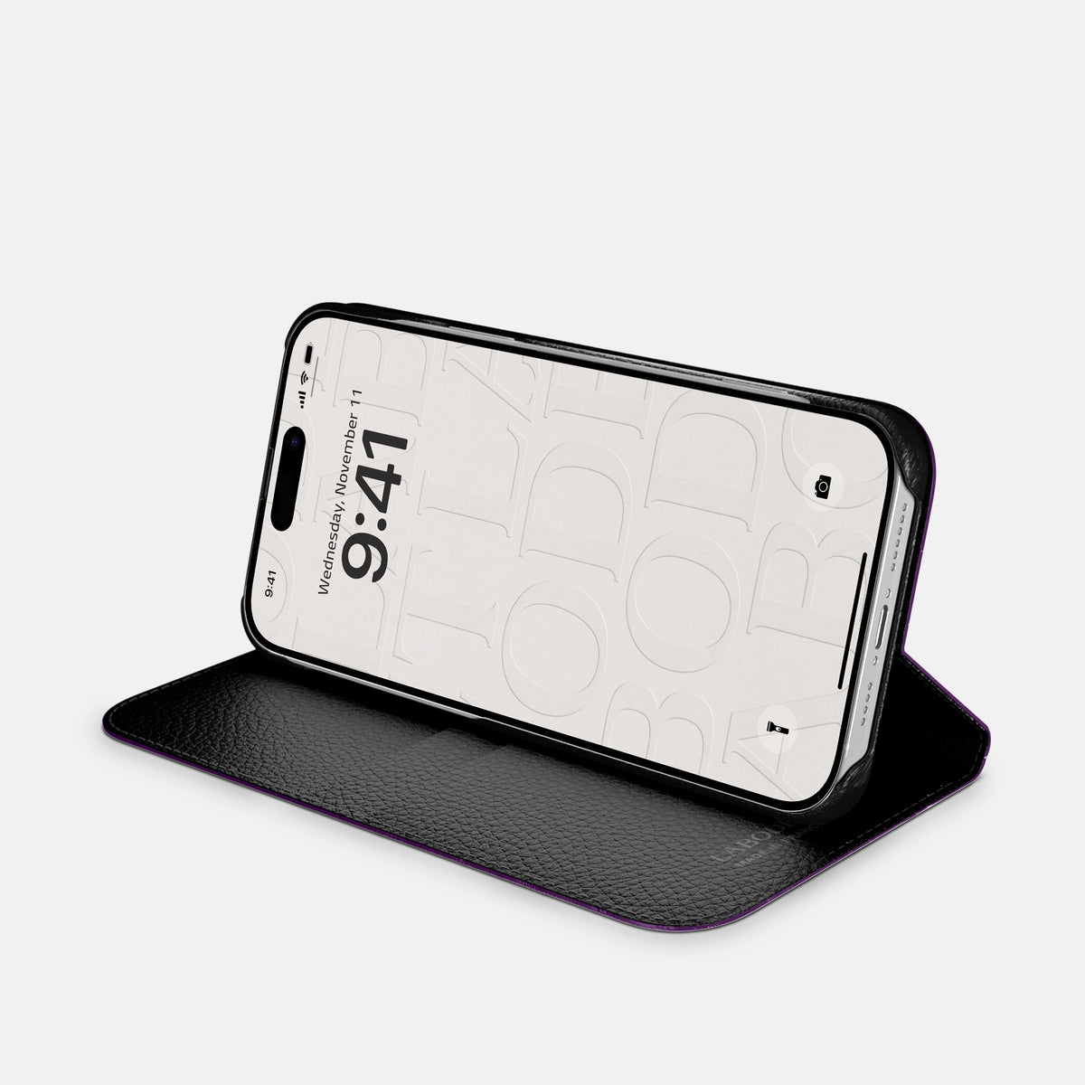 Purple iPhone 16 Pro Folio Case Alligator with Black Metal -4 | Purple-Black
