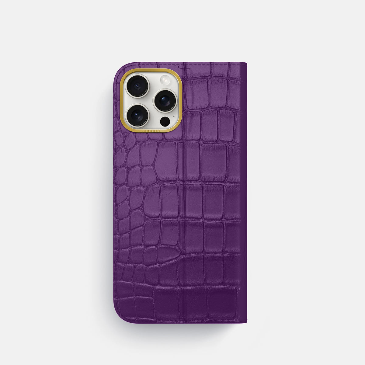Purple iPhone 16 Pro Folio Case In Alligator with Gold Metal -5 | Purple-Gold