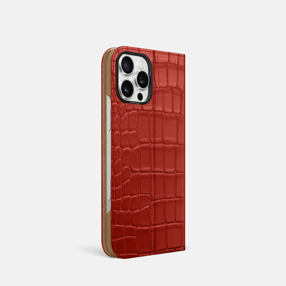 Red iPhone 16 Pro Folio Case Alligator with Black Metal -1 | Red-Black