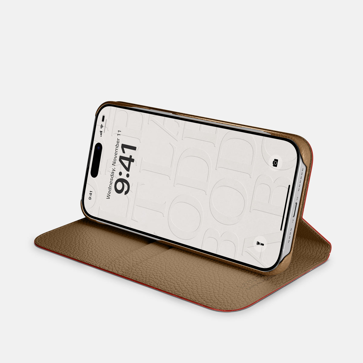 Red iPhone 16 Pro Folio Case In Alligator with Gold Metal -4 | Red-Gold