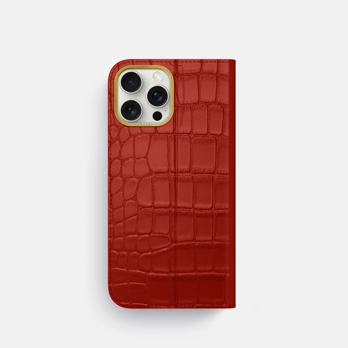 Red iPhone 16 Pro Folio Case In Alligator with Gold Metal -5 | Red-Gold