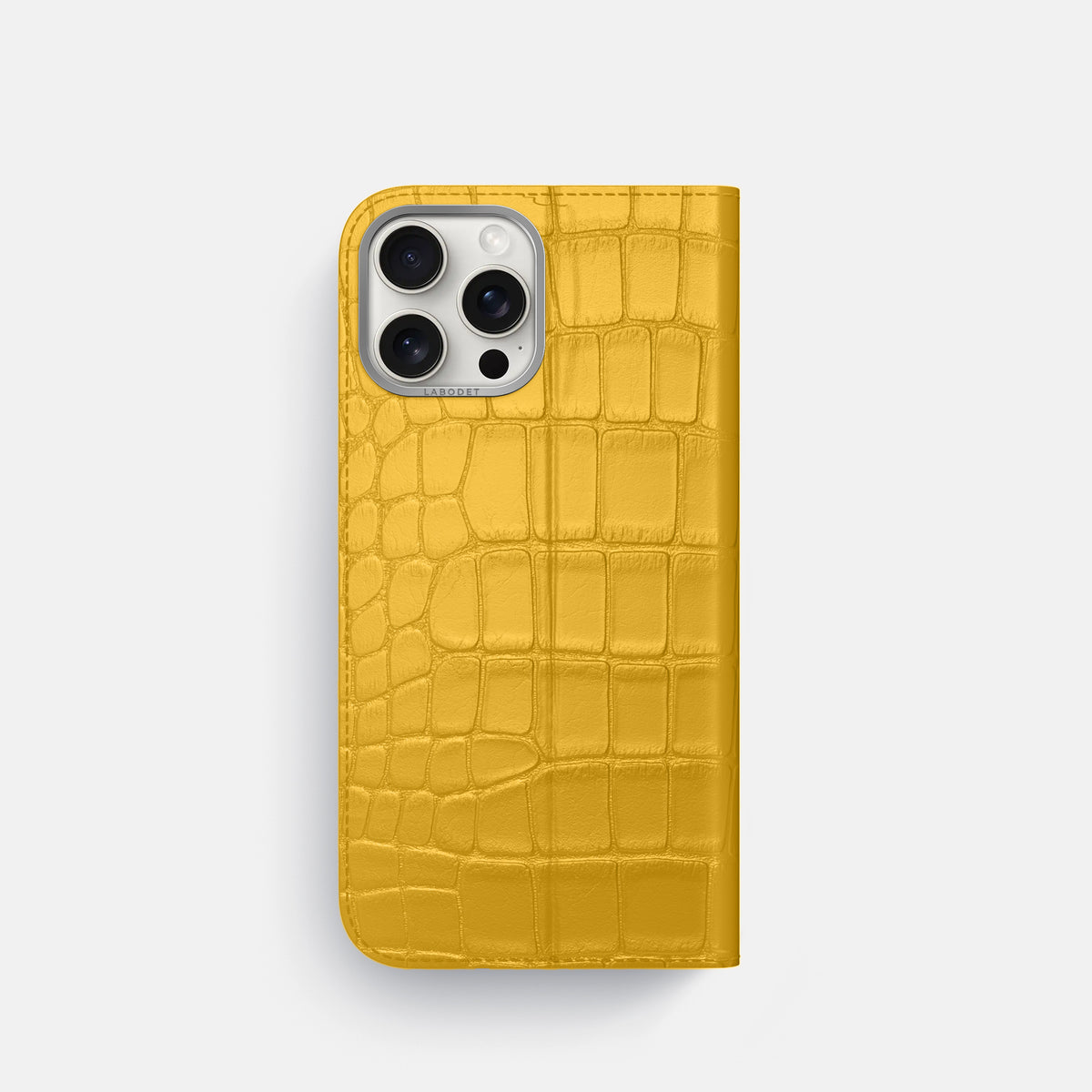 Yellow iPhone 16 Pro Folio Case Alligator with Steel Metal -5 | Yellow-Steel