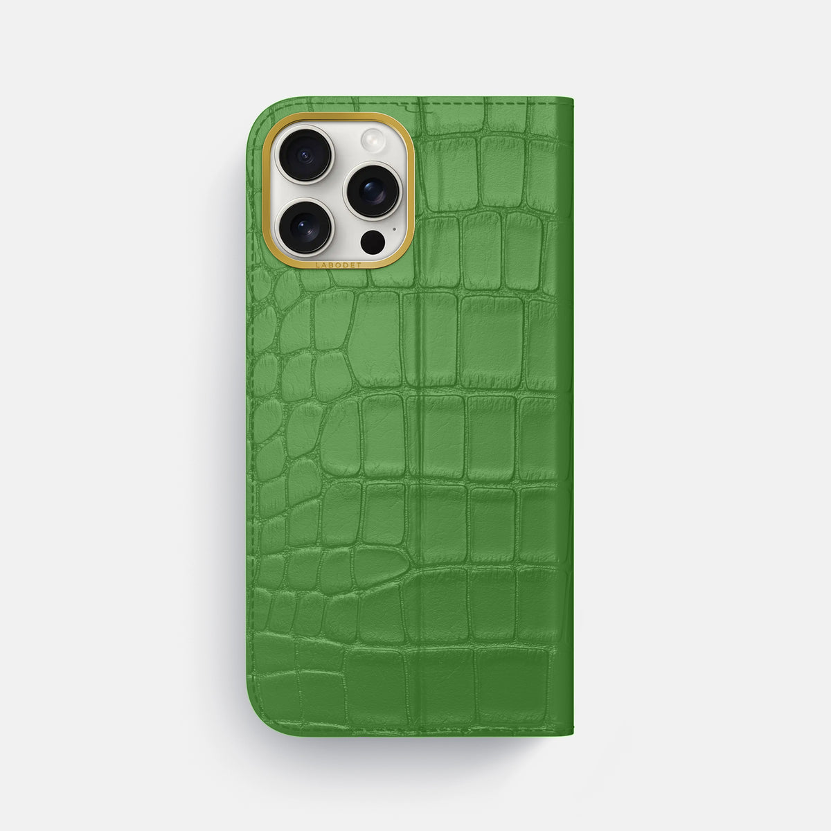 Apple-Green iPhone 16 Pro Max Folio Case In Alligator with Gold Metal -5 | Apple-Green-Gold