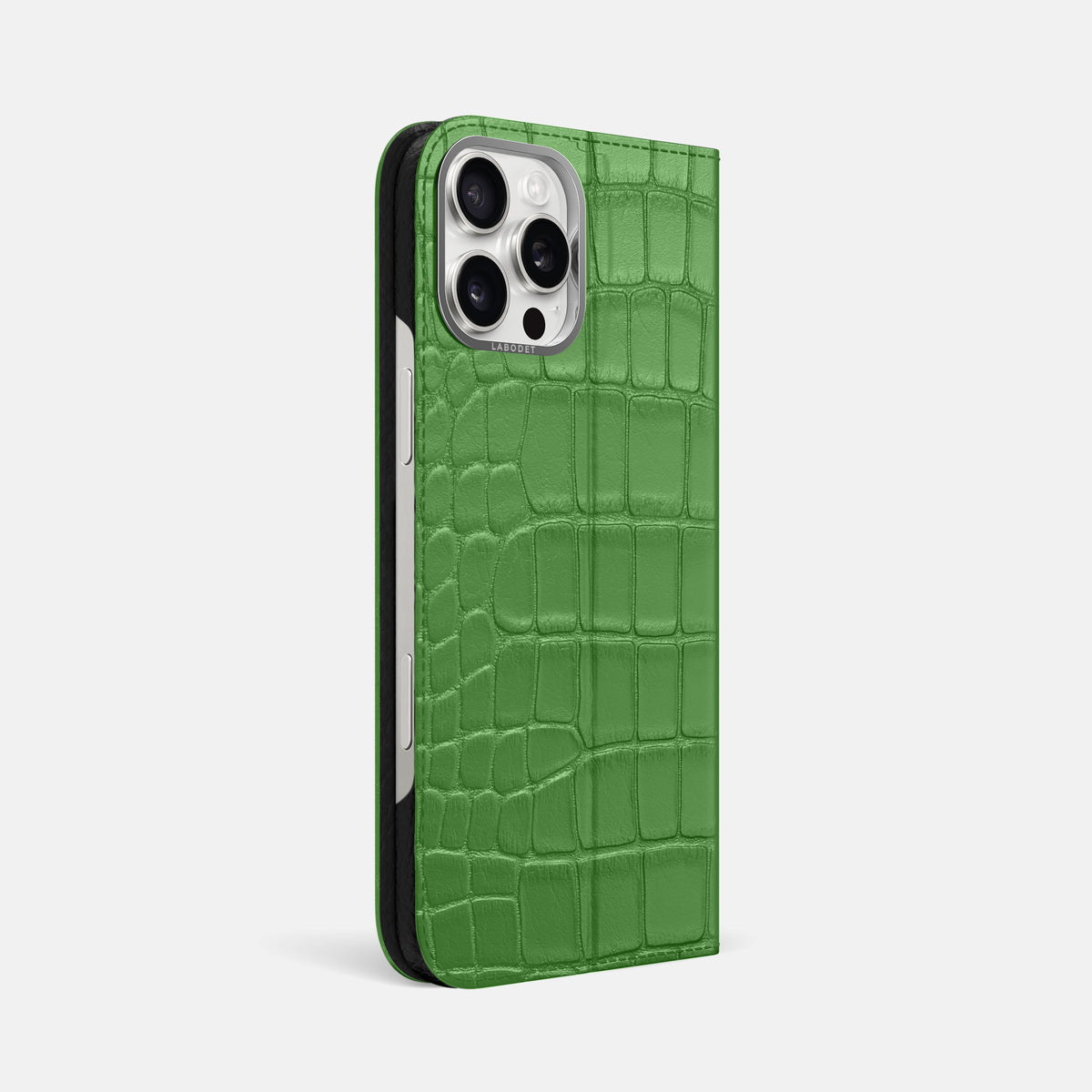 Apple-Green iPhone 16 Pro Max Folio Case Alligator with Steel Metal -1 | Apple-Green-Steel