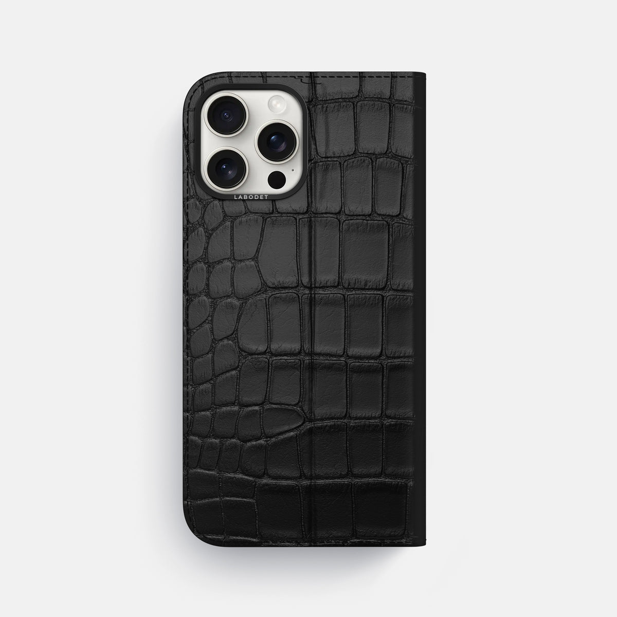 Black iPhone 16 Pro Max Folio Case Alligator with Black Metal -5 | Black-Black