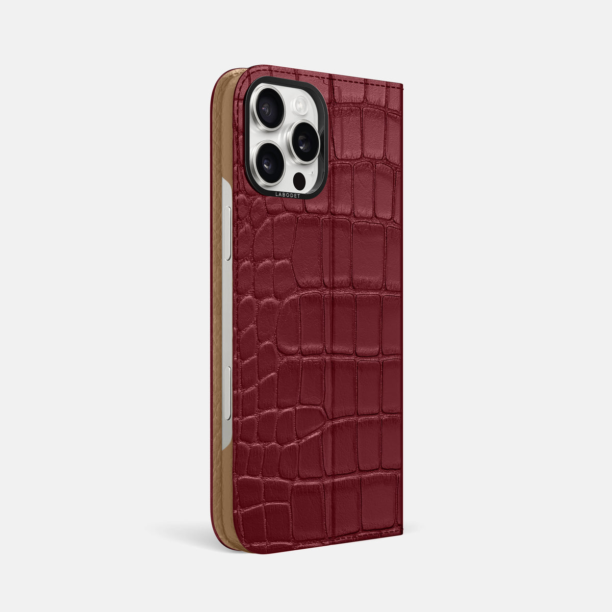 Burgundy iPhone 16 Pro Max Folio Case Alligator with Black Metal -1 | Burgundy-Black