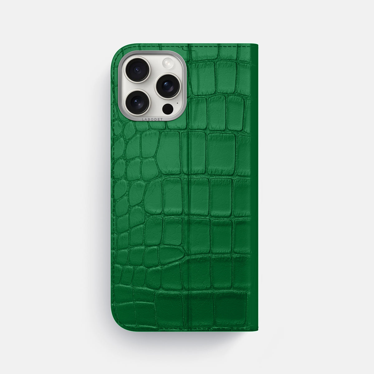 Forest-Green iPhone 16 Pro Max Folio Case In Alligator with Steel Metal -5 | Forest-Green-Steel