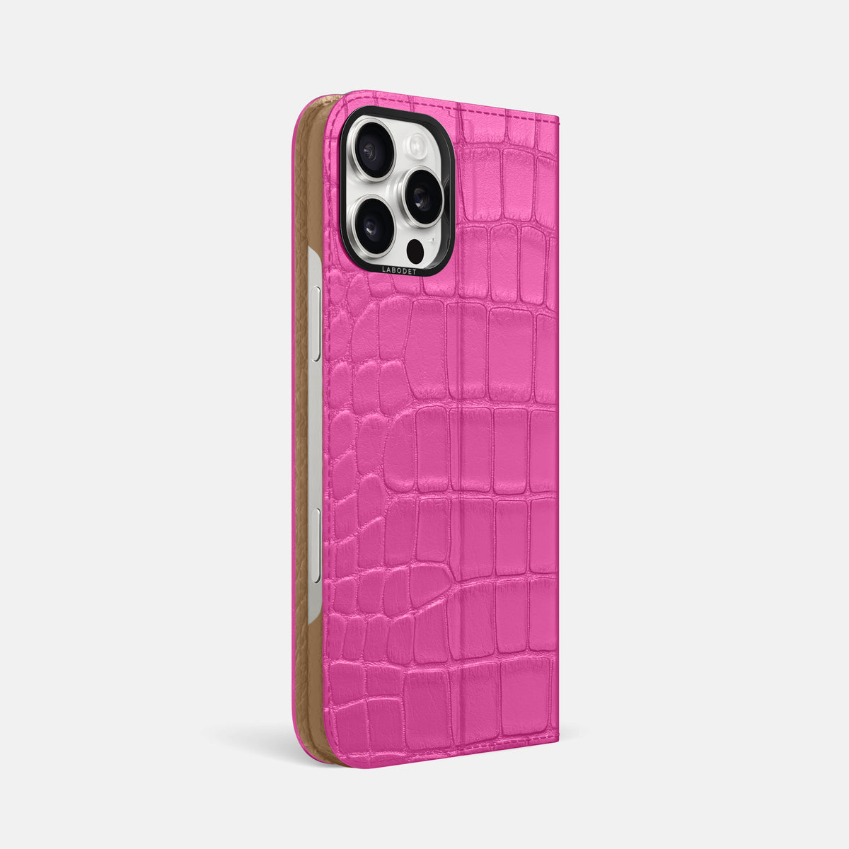Fuchsia iPhone 16 Pro Max Folio Case Alligator with Black Metal -1 | Fuchsia-Black