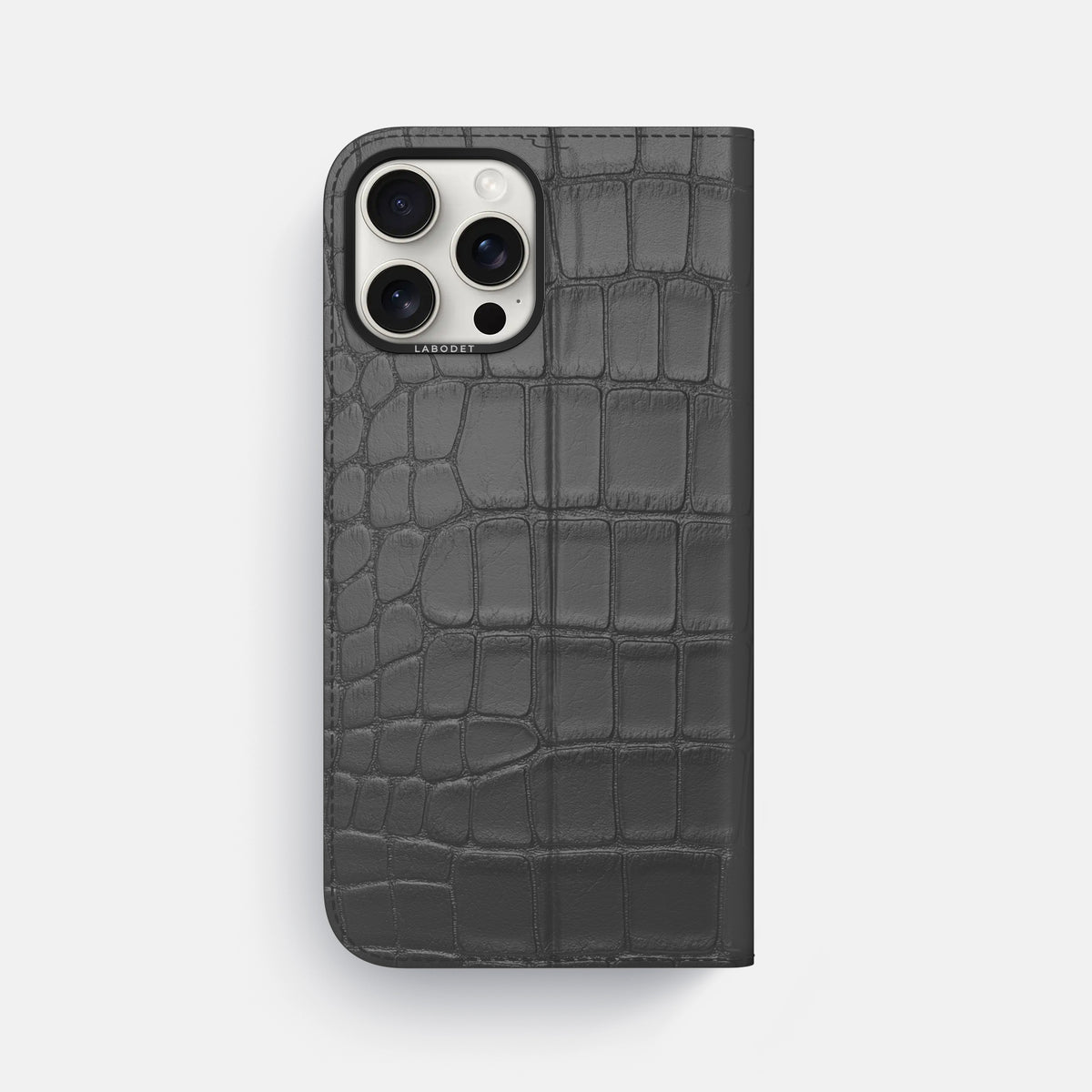 Grey iPhone 16 Pro Max Folio Case Alligator with Black Metal -5 | Grey-Black