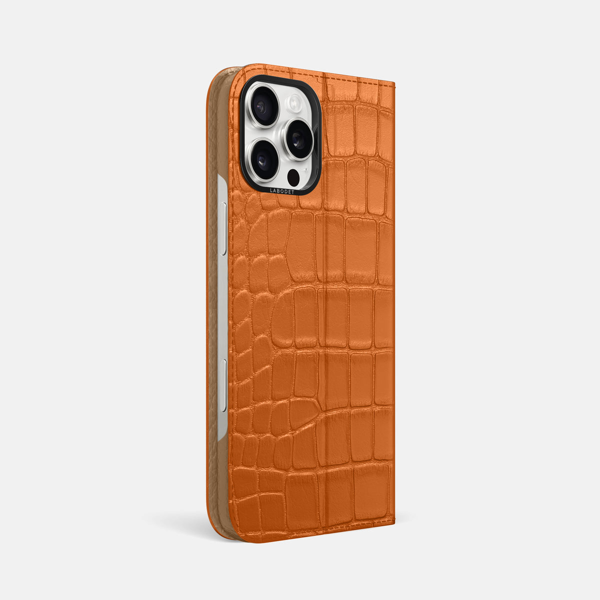 Orange iPhone 16 Pro Max Folio Case Alligator with Black Metal -1 | Orange-Black