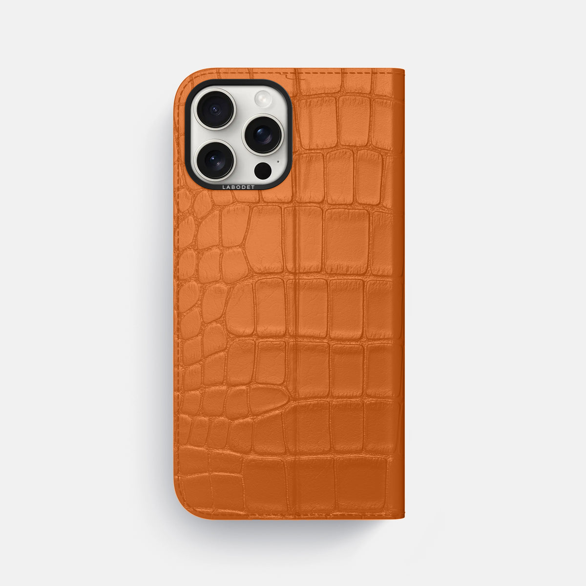 Orange iPhone 16 Pro Max Folio Case Alligator with Black Metal -5 | Orange-Black