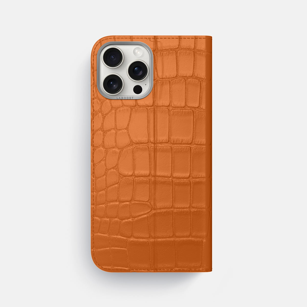 Orange iPhone 16 Pro Max Folio Case Alligator with Steel Metal -5 | Orange-Steel