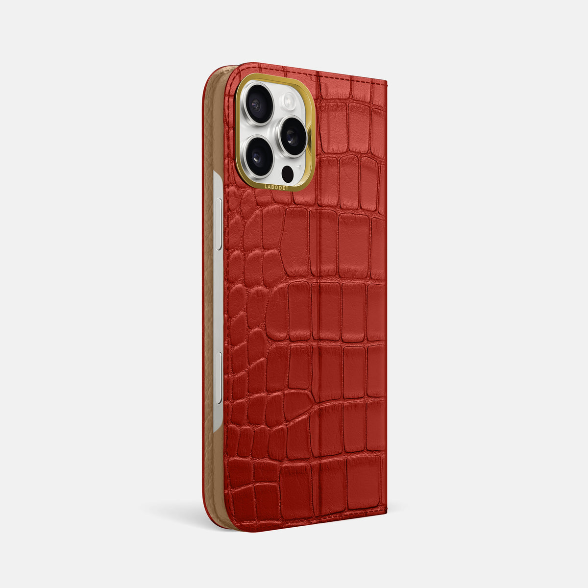 Red iPhone 16 Pro Max Folio Case In Alligator with Gold Metal -1 | Red-Gold