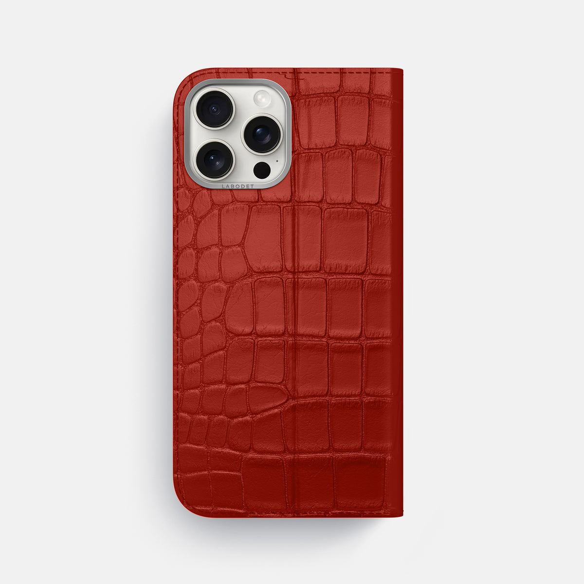 Red iPhone 16 Pro Max Folio Case Alligator with Steel Metal -5 | Red-Steel