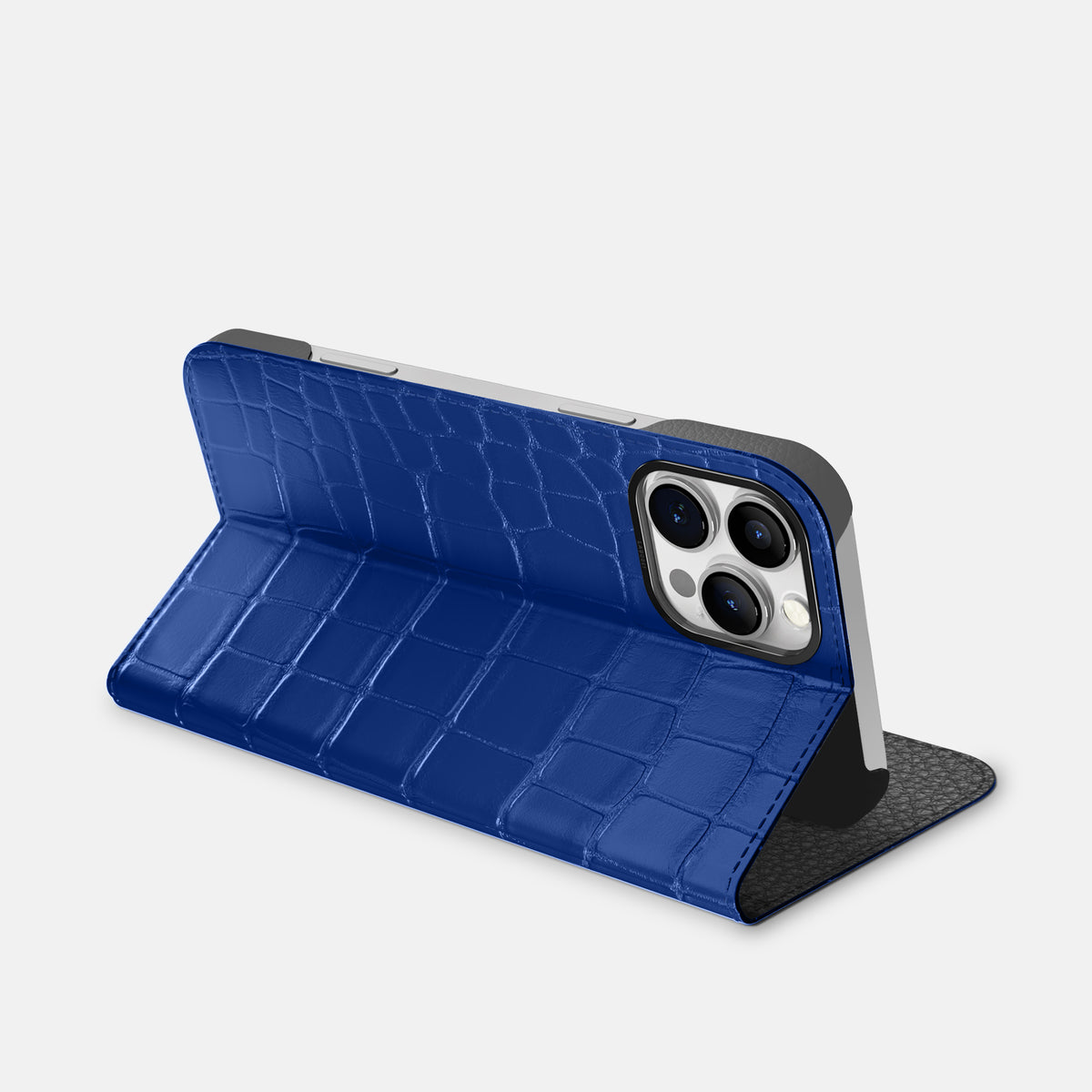 Royal Blue iPhone 16 Pro Max Folio Case Alligator with Black Metal -3 | Royal-Blue-Black