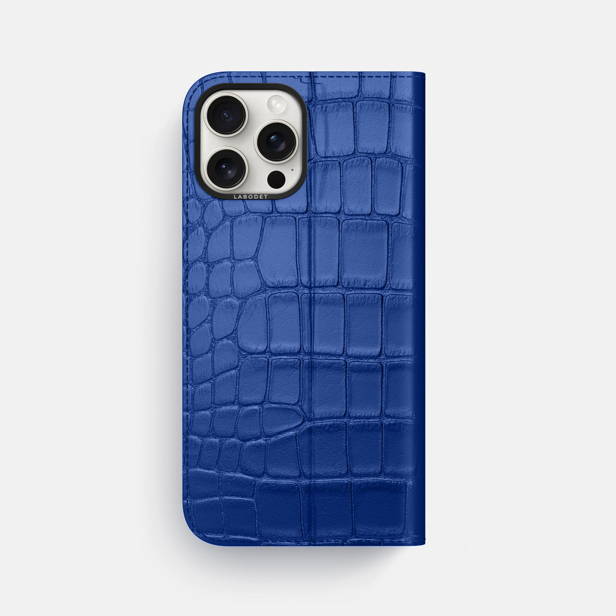Royal Blue iPhone 16 Pro Max Folio Case Alligator with Black Metal -5 | Royal-Blue-Black