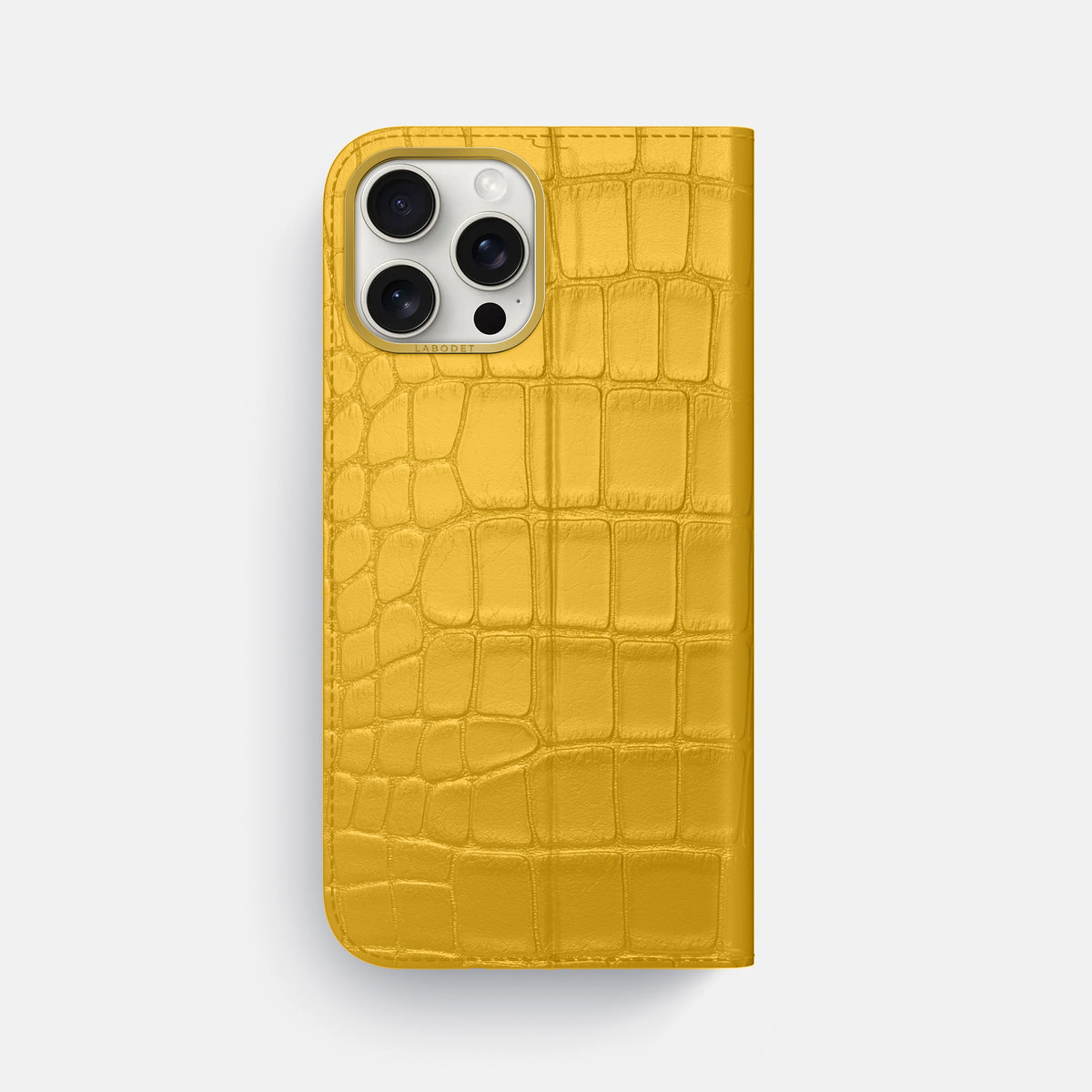 Yellow iPhone 16 Pro Max Folio Case In Alligator with Gold Metal -5 | Yellow-Gold
