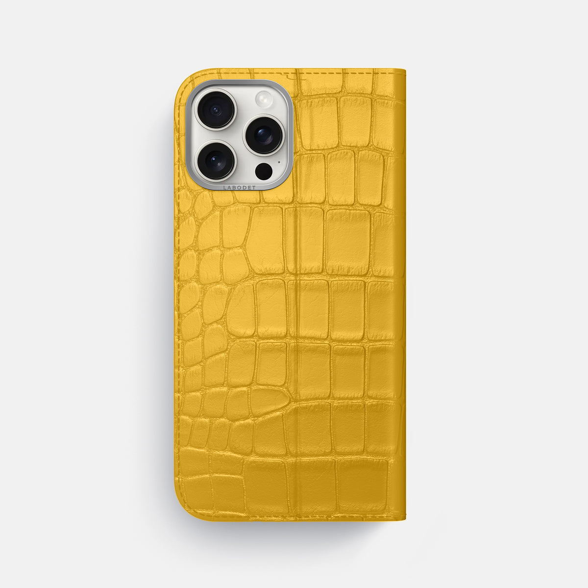 Yellow iPhone 16 Pro Max Folio Case Alligator with Steel Metal -5 | Yellow-Steel