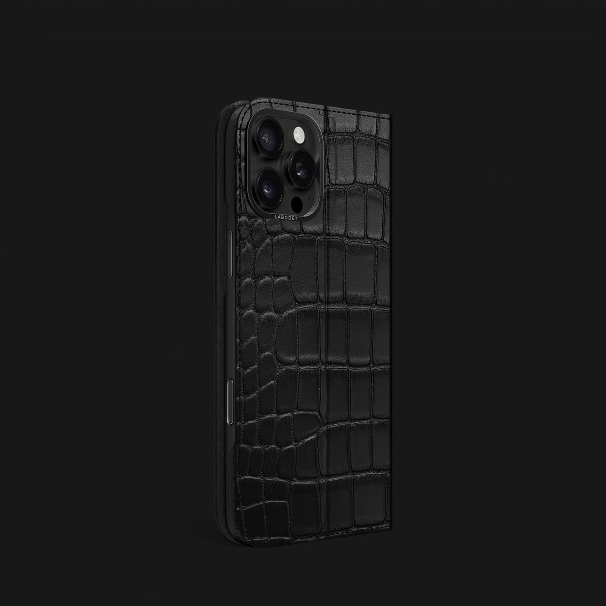 Edition-Black iPhone 16 Pro Folio Stand Case 1/1 Alligator with Black Metal -2 | Edition-Black-Black