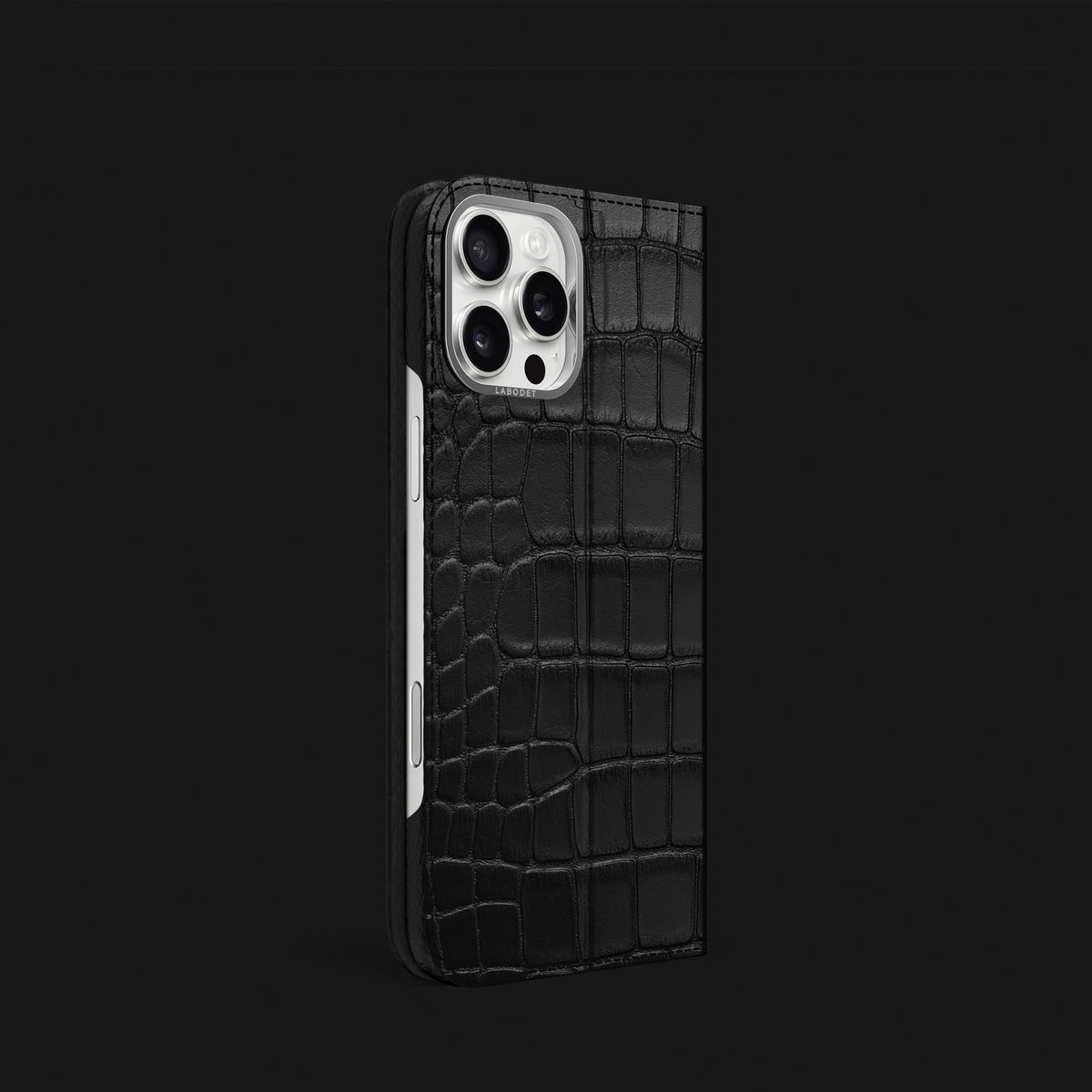 Edition-Black iPhone 16 Pro Folio Stand Case 1/1 Alligator with Steel Metal -2 | Edition-Black-Steel