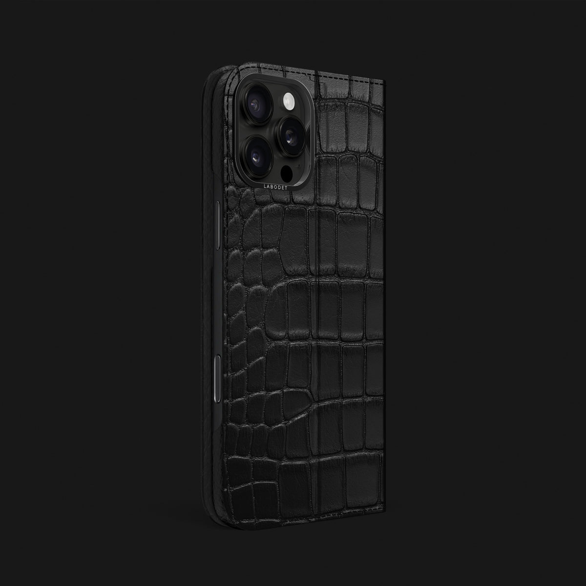 Edition-Black iPhone 16 Pro Max Folio Stand Case 1/1 Alligator with Black Metal -2 | Edition-Black-Black