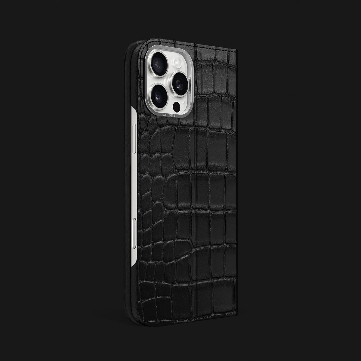 Edition-Black iPhone 16 Pro Max Folio Stand Case 1/1 Alligator with Steel Metal -2 | Edition-Black-Steel
